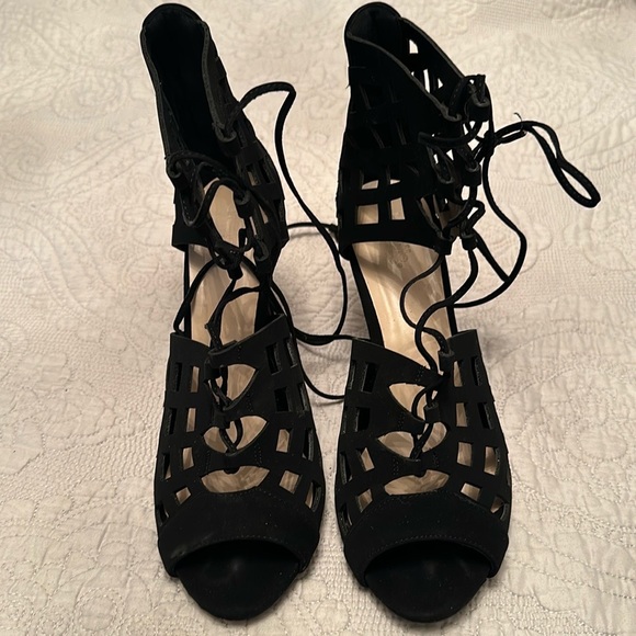 Black Suede Lace Tie Up Cage Style Booties - Charlotte Russe - Picture 3 of 9
